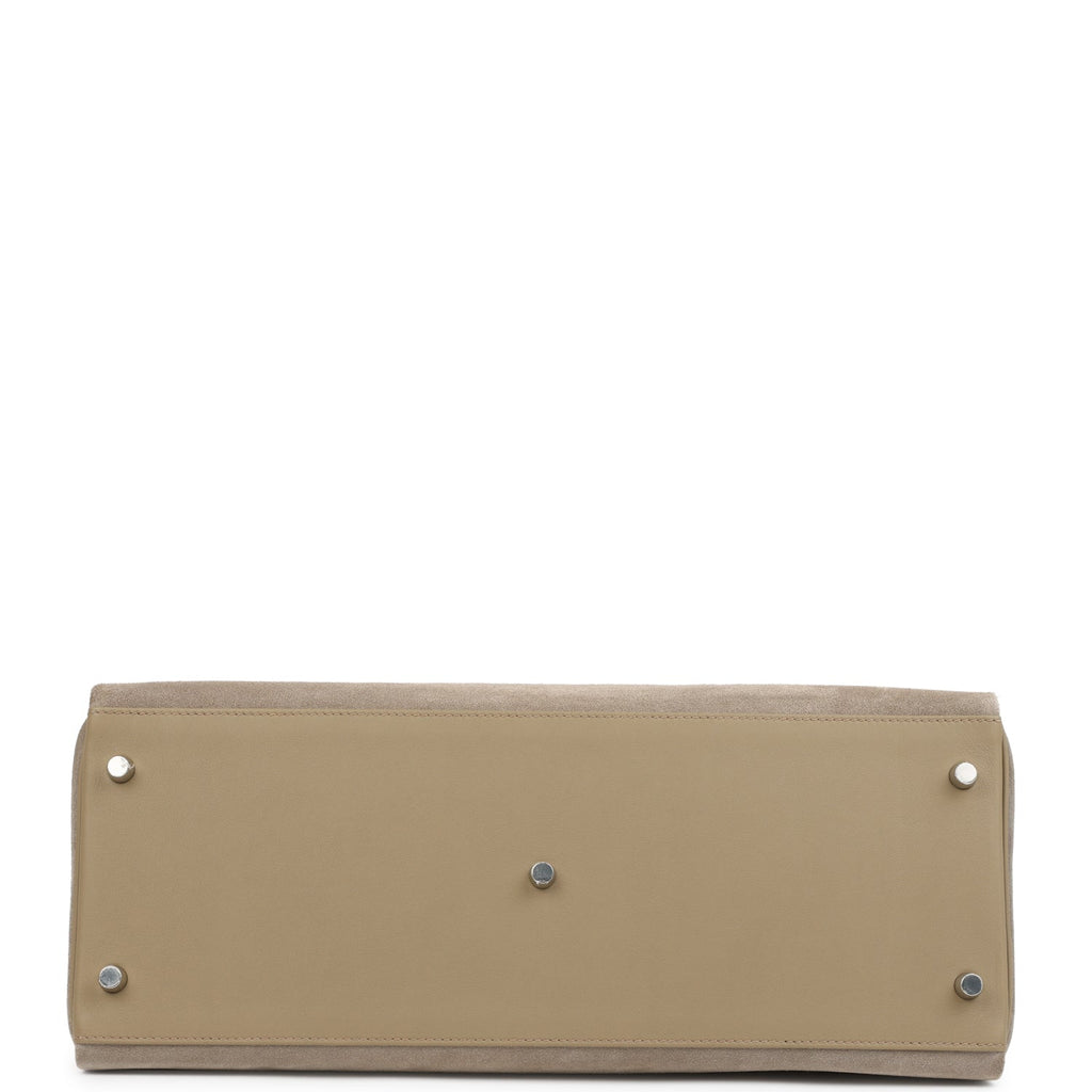Hermes Kelly 42 Maxi Gris Caillou Grizzly and Beige Marfa Swift Palladium Hardware