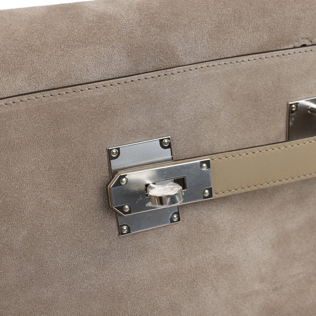 Hermes Kelly 42 Maxi Gris Caillou Grizzly and Beige Marfa Swift Palladium Hardware