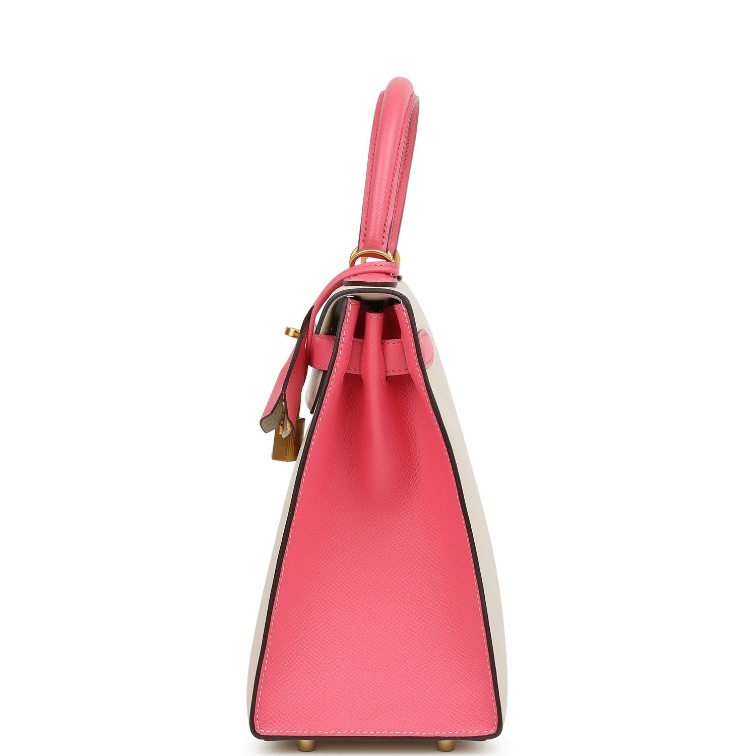 Pre-owned Hermes Special Order (HSS) Kelly Sellier 28 Craie and Rose Azalee Epsom Brushed Gold Hardware
