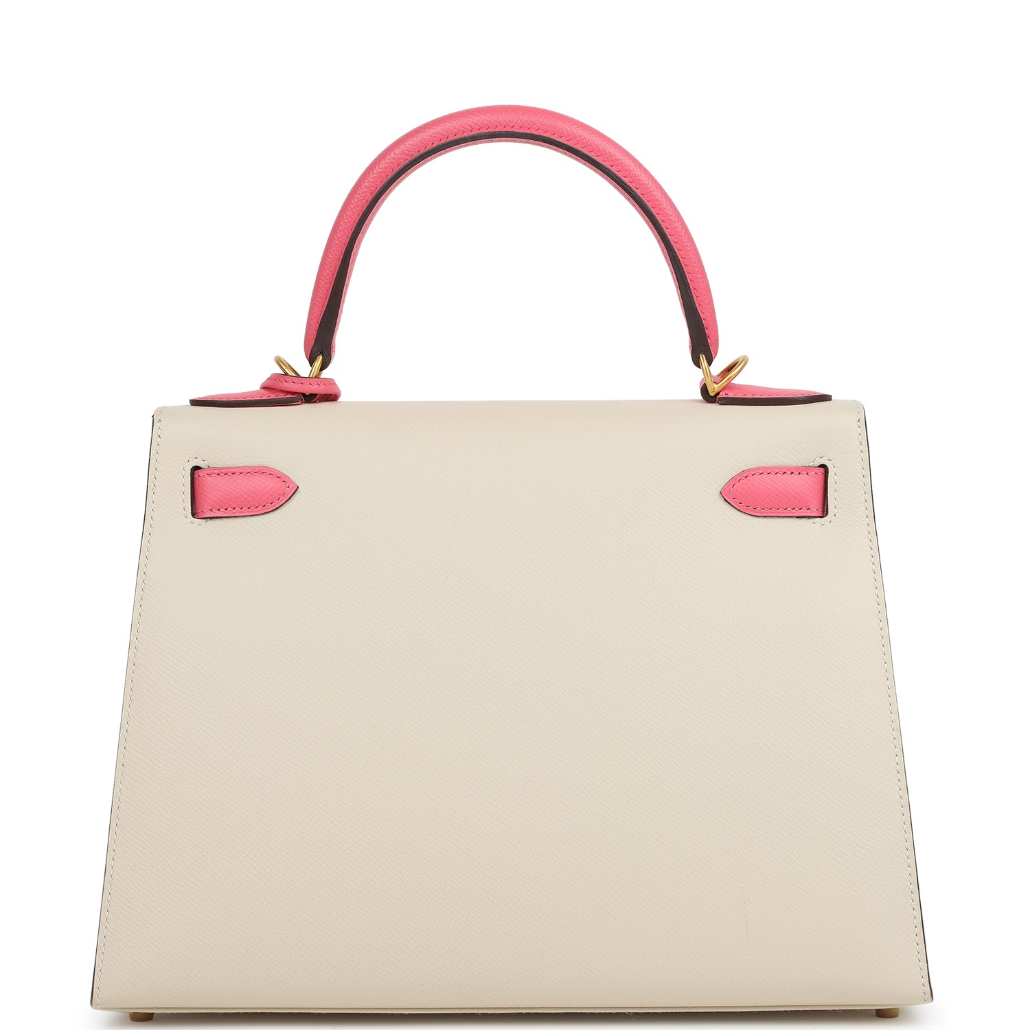 Pre-owned Hermes Special Order (HSS) Kelly Sellier 28 Craie and Rose Azalee Epsom Brushed Gold Hardware