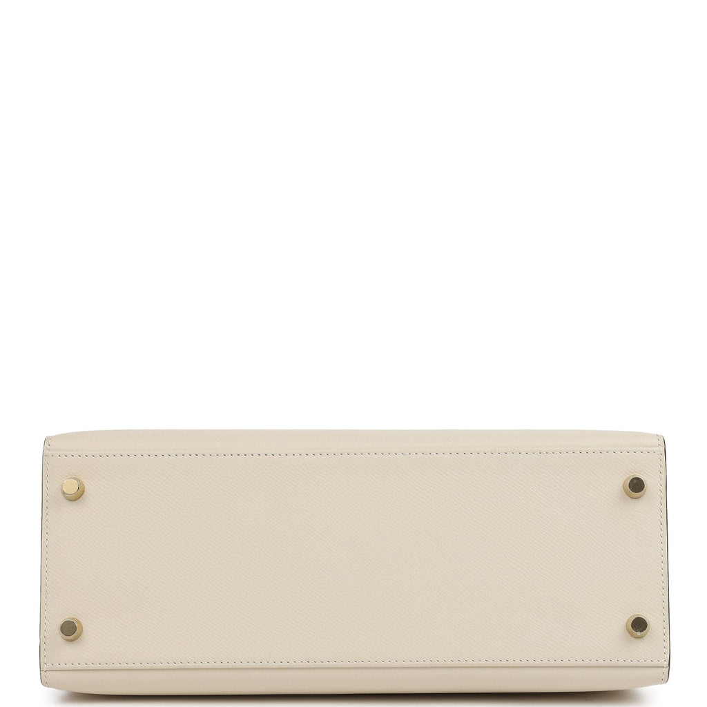 Pre-owned Hermes Special Order (HSS) Kelly Sellier 28 Craie and Rose Azalee Epsom Brushed Gold Hardware