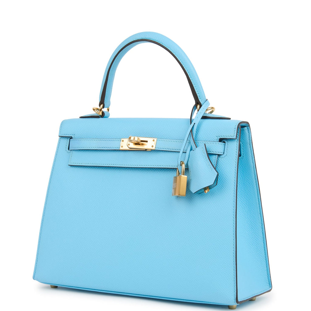 Hermes Kelly Sellier 25 Celeste Epsom Gold Hardware