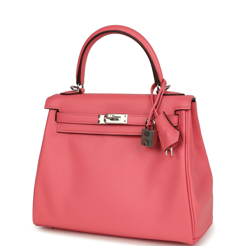Hermes Kelly Retourne 25 Rose Azalee Swift Palladium Hardware