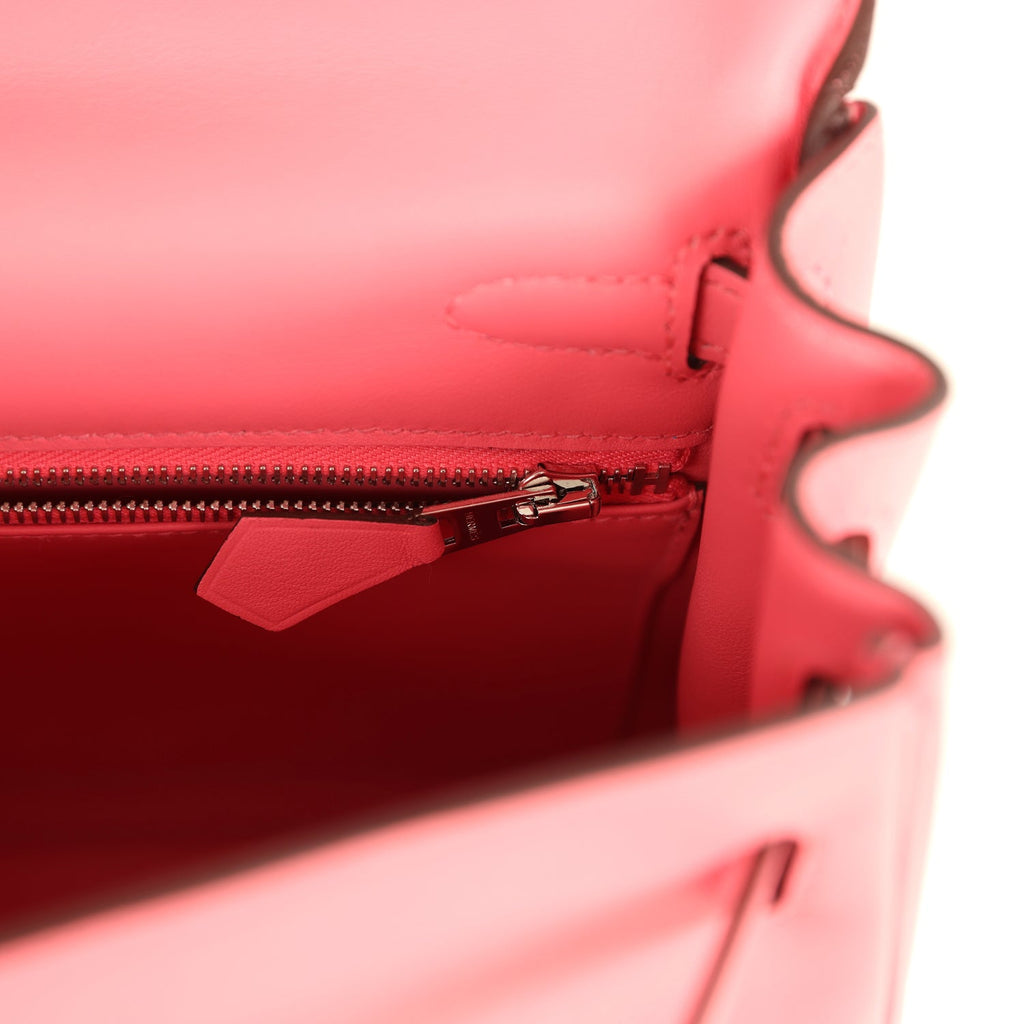 Hermes Kelly Retourne 25 Rose Azalee Swift Palladium Hardware