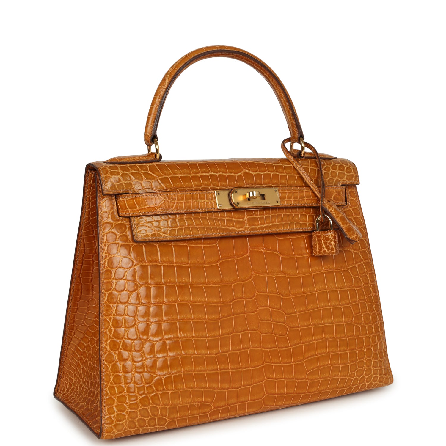 New Hermes Kelly Sellier 28 Saffron Porosus Crocodile Gold Hardware