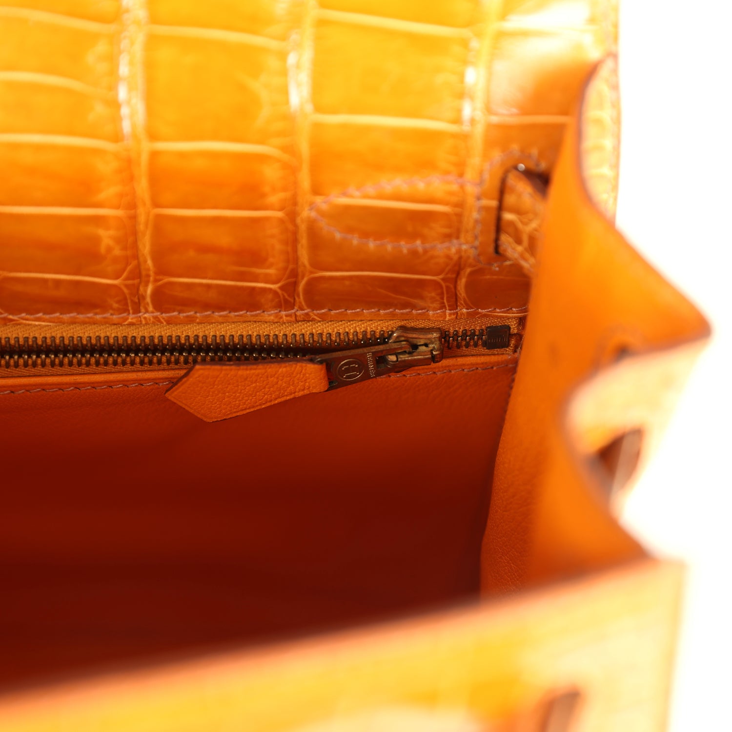 New Hermes Kelly Sellier 28 Saffron Porosus Crocodile Gold Hardware