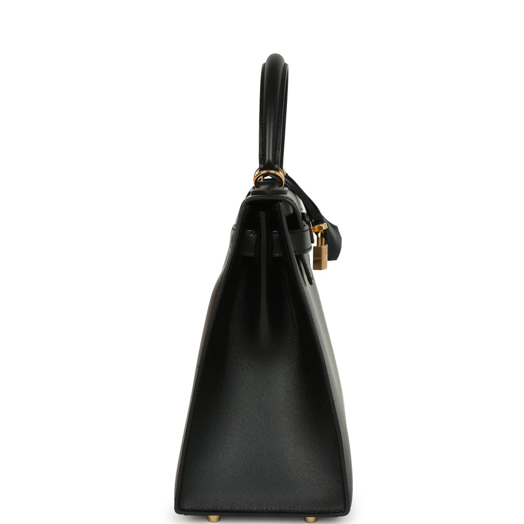 Pre-owned Hermes Kelly Sellier 28 Black Tadelakt Gold Hardware