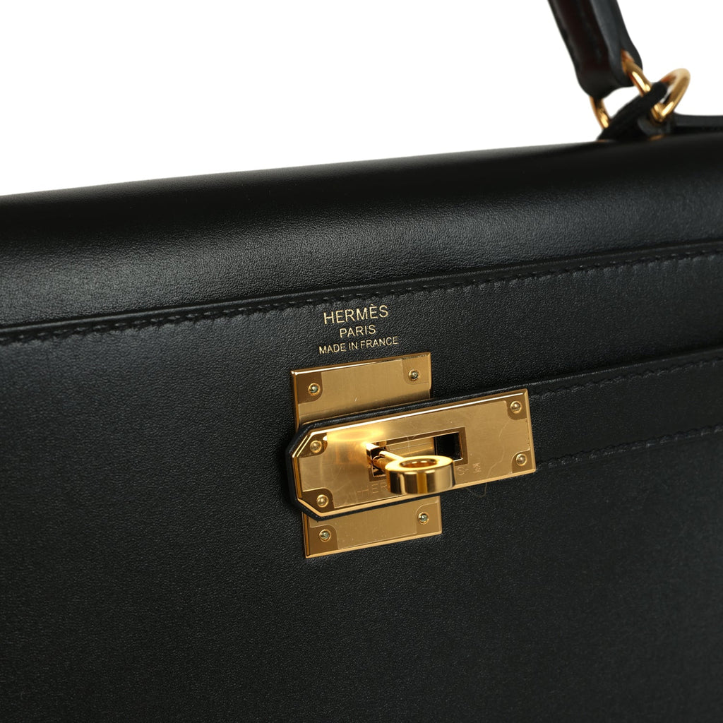 Pre-owned Hermes Kelly Sellier 28 Black Tadelakt Gold Hardware