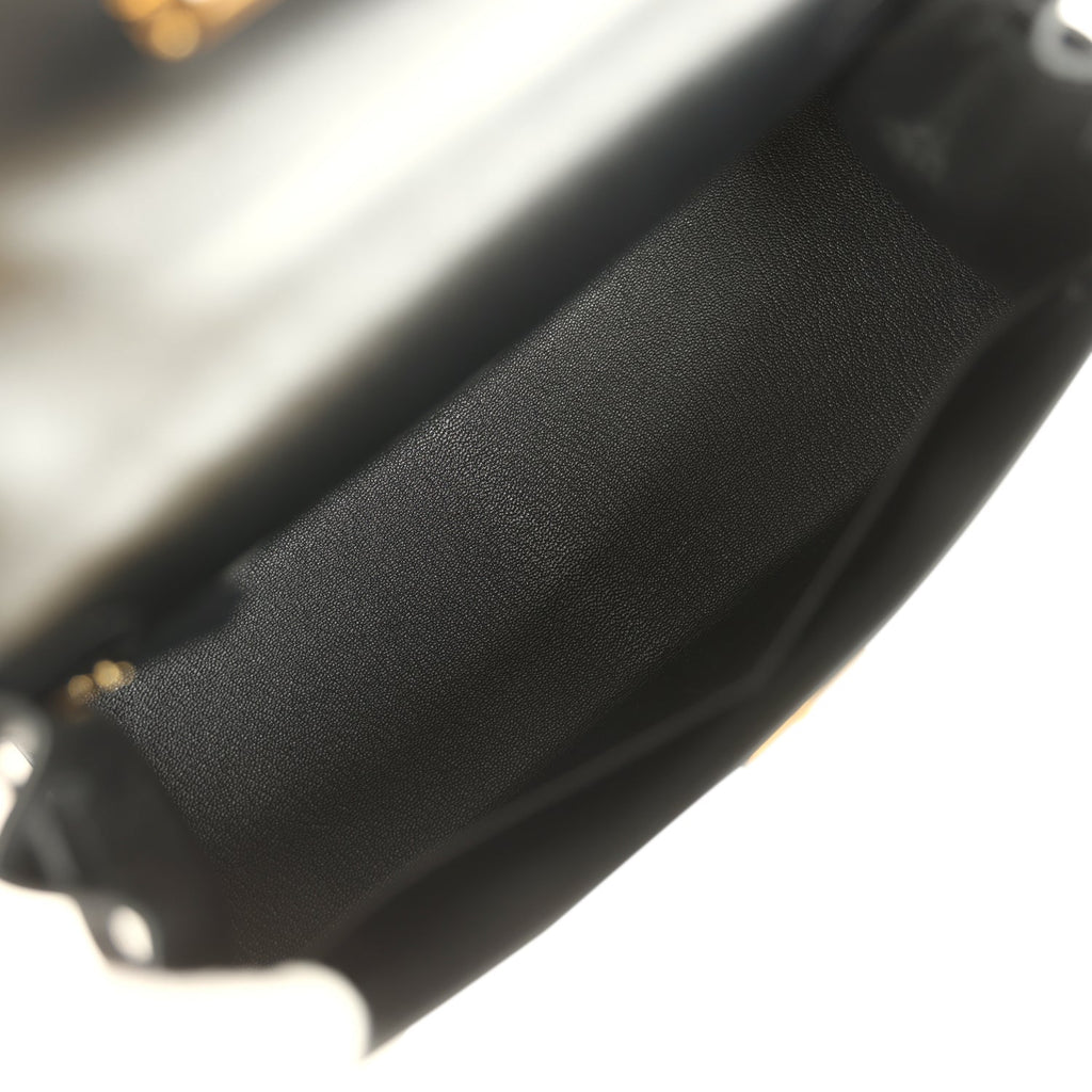 Pre-owned Hermes Kelly Sellier 28 Black Tadelakt Gold Hardware