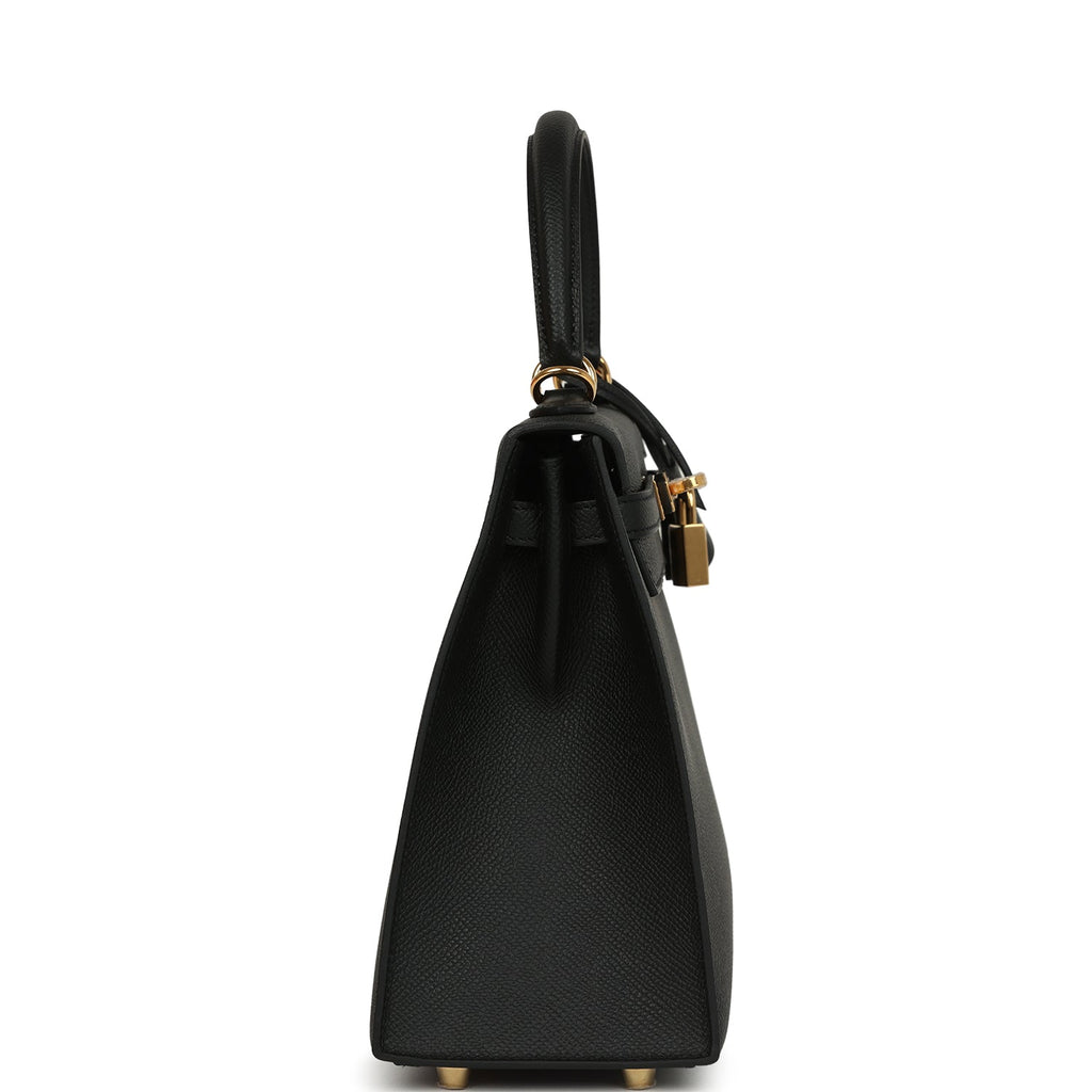 Hermes Kelly Sellier 25 Black Epsom Gold Hardware