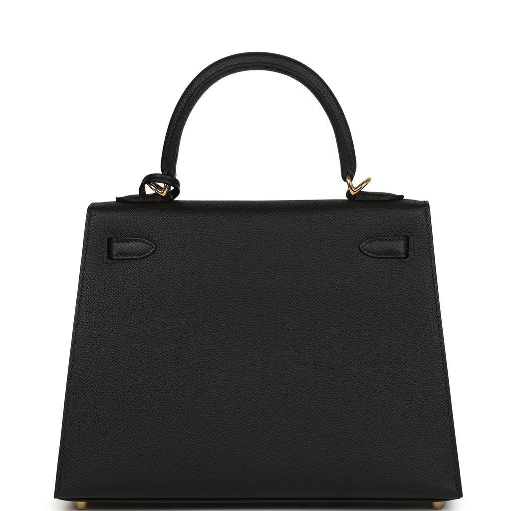 Hermes Kelly Sellier 25 Black Epsom Gold Hardware