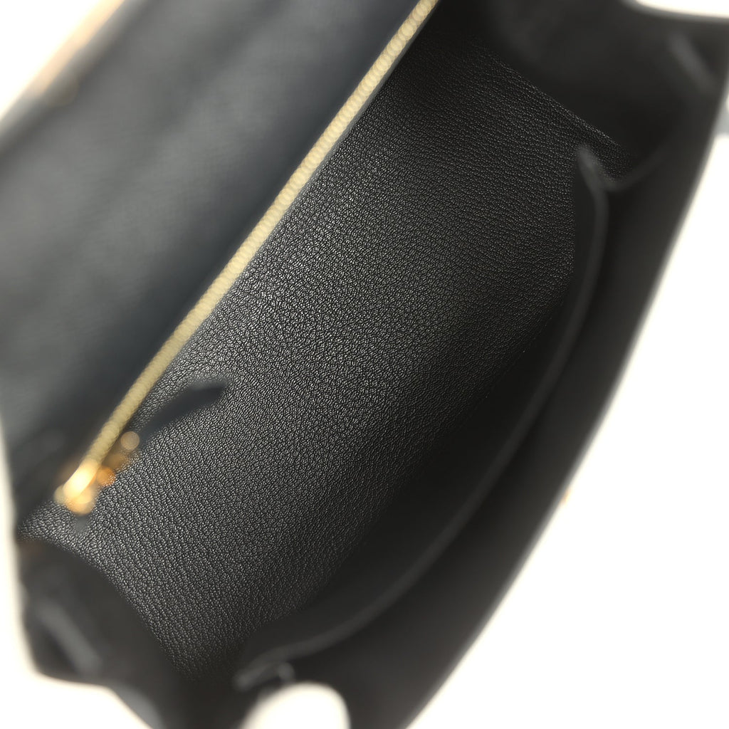 Hermes Kelly Sellier 25 Black Epsom Gold Hardware