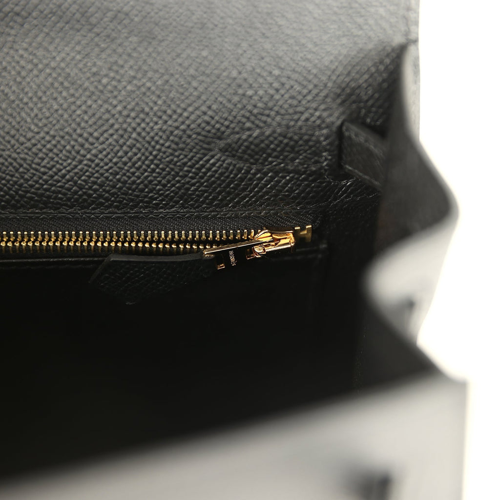 Hermes Kelly Sellier 25 Black Epsom Gold Hardware