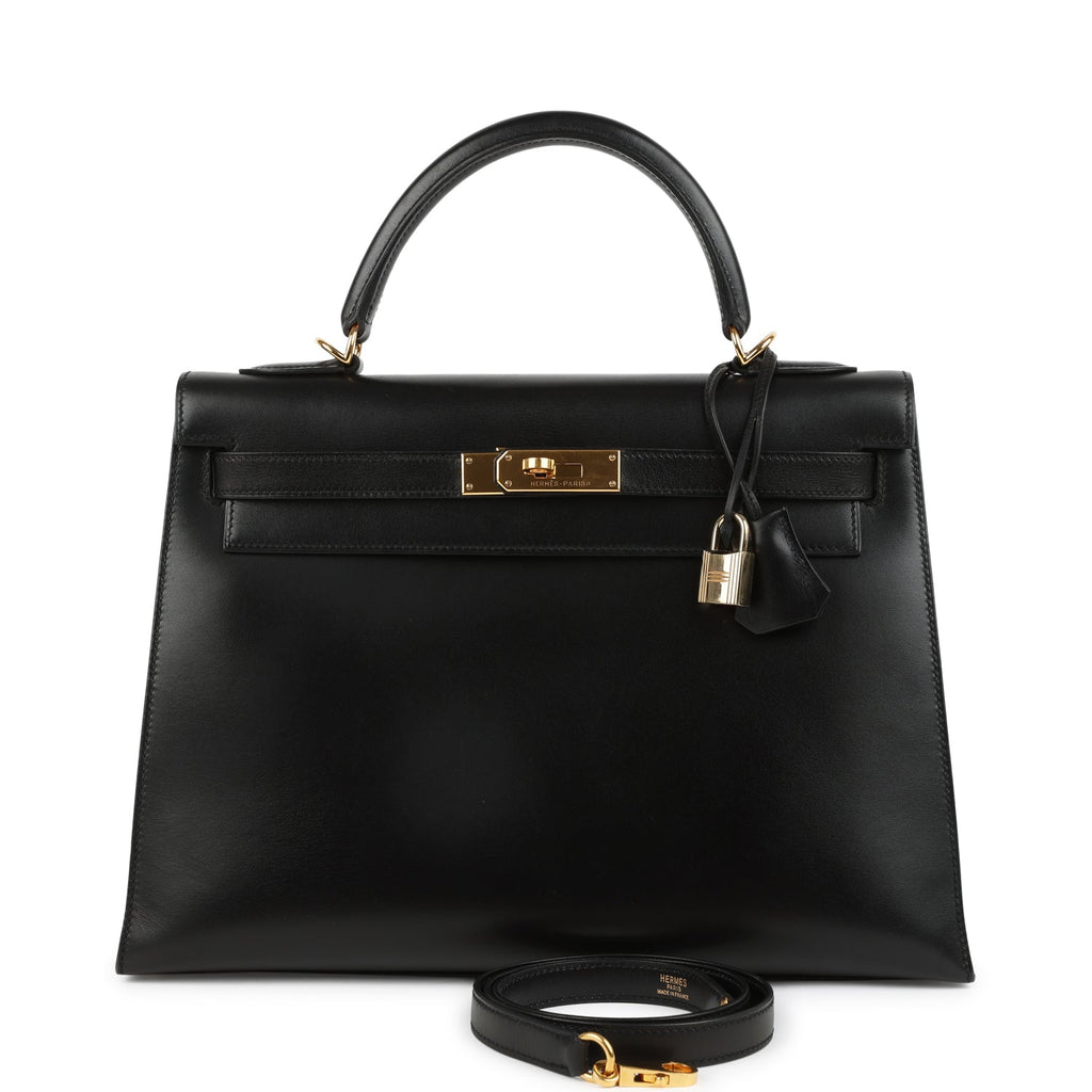 New Hermes Kelly Sellier 32 Black Box Gold Hardware