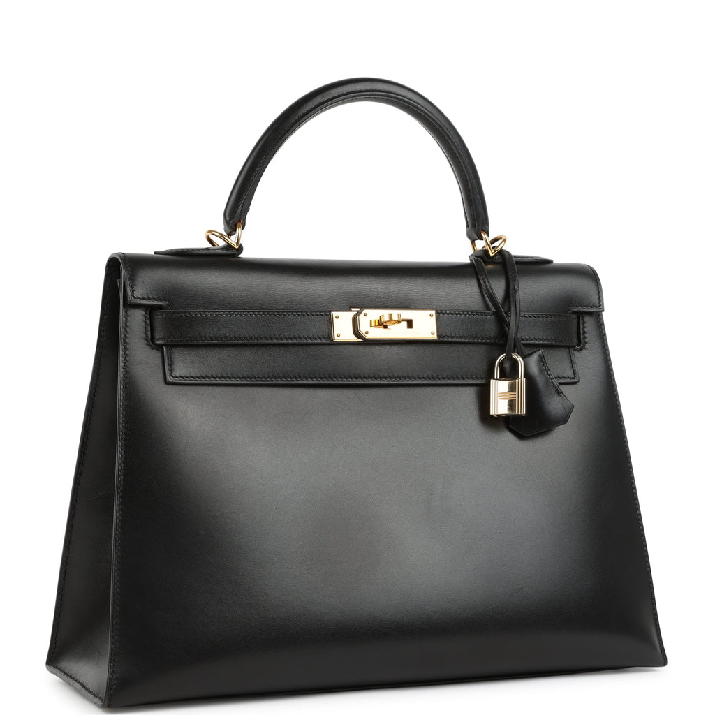 New Hermes Kelly Sellier 32 Black Box Gold Hardware