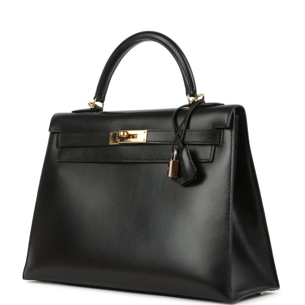 New Hermes Kelly Sellier 32 Black Box Gold Hardware