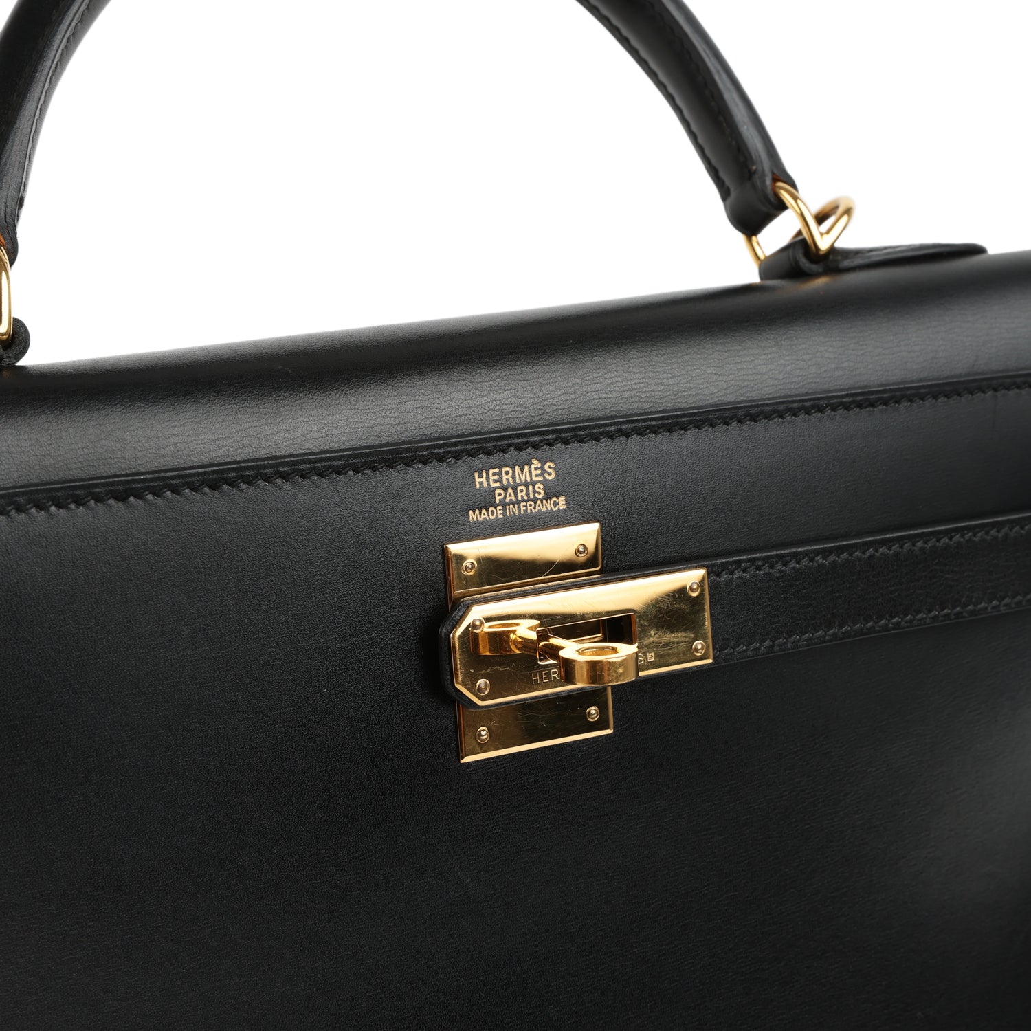 New Hermes Kelly Sellier 32 Black Box Gold Hardware
