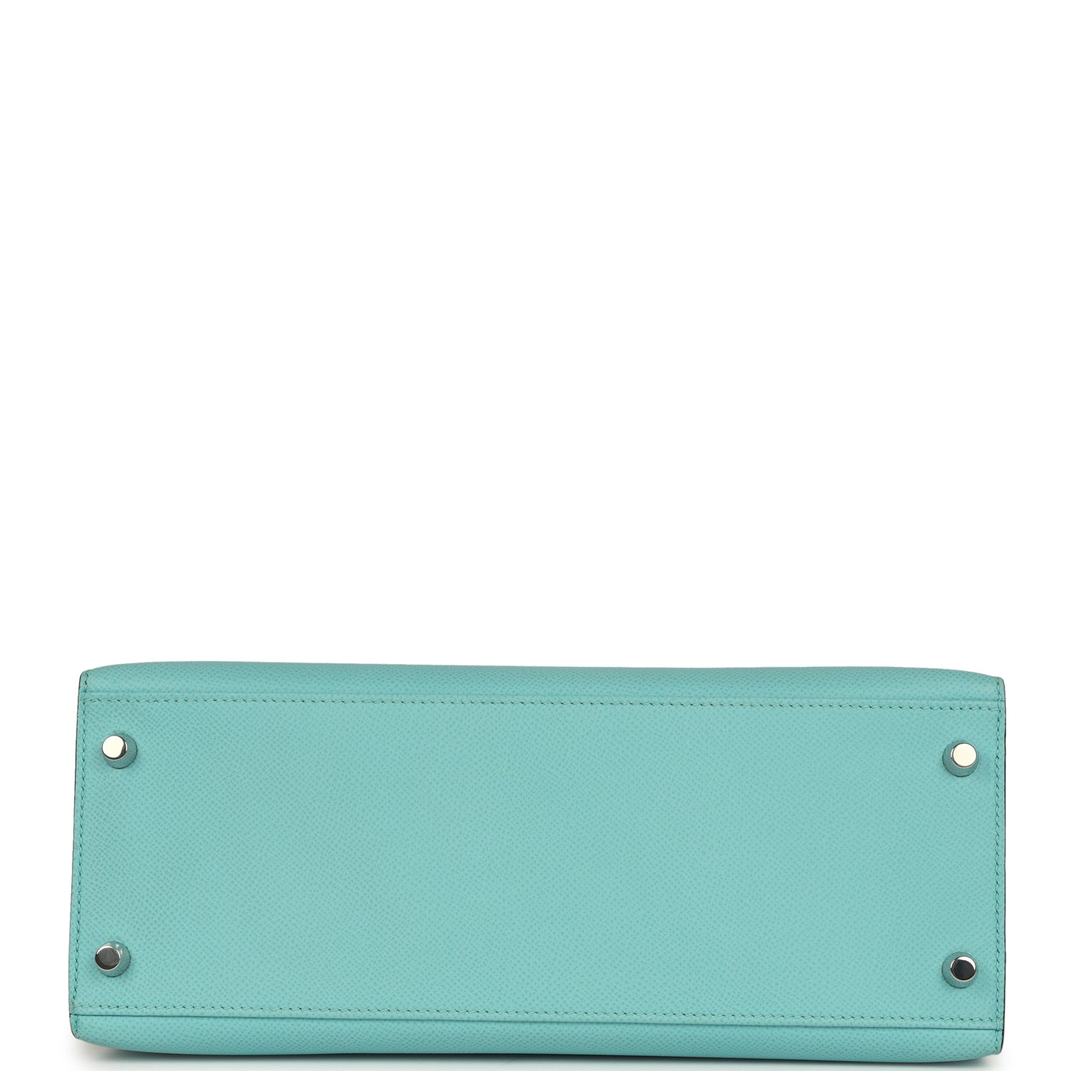 Pre-owned Hermes Kelly Sellier 28 Bleu Atoll Epsom Palladium Hardware