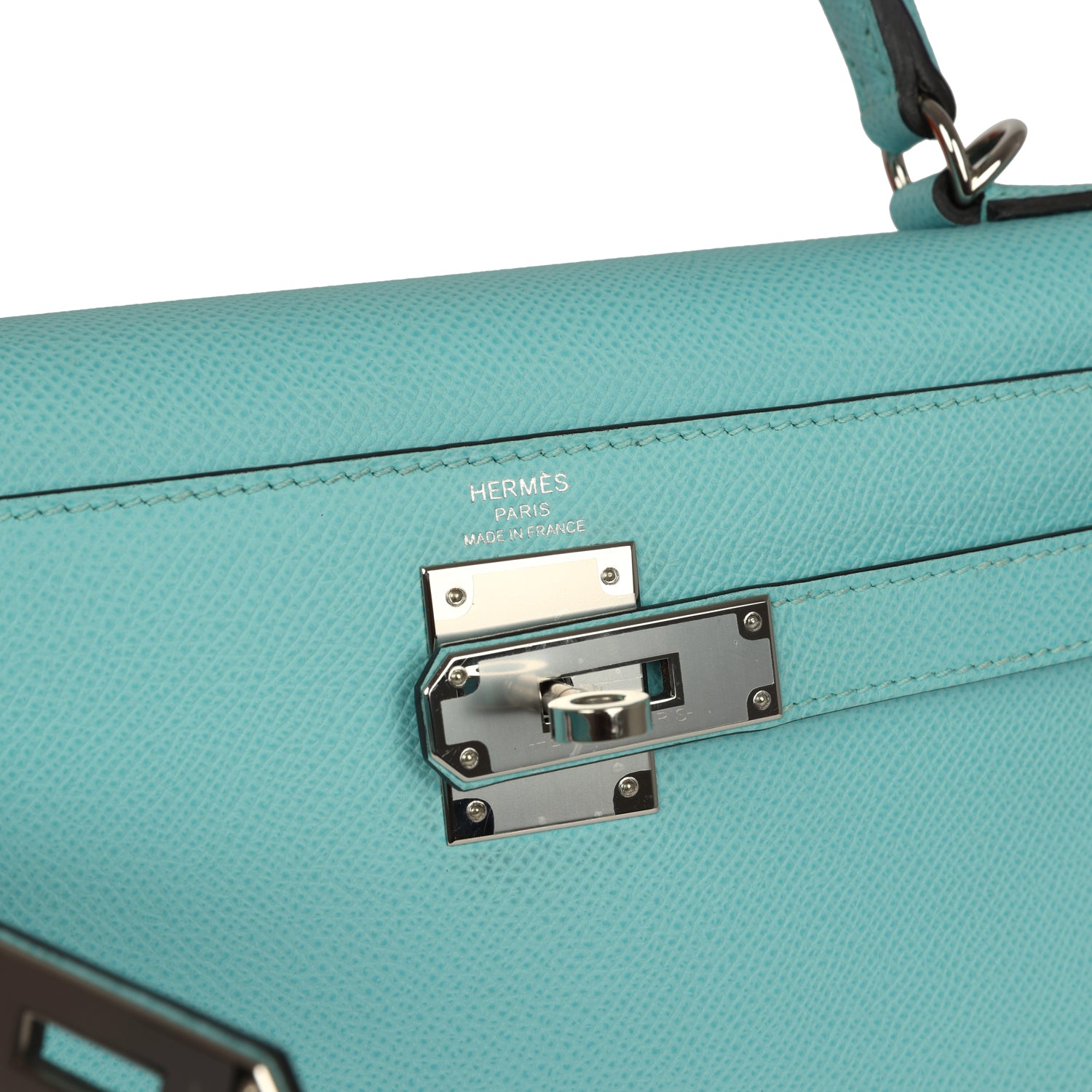 Pre-owned Hermes Kelly Sellier 28 Bleu Atoll Epsom Palladium Hardware