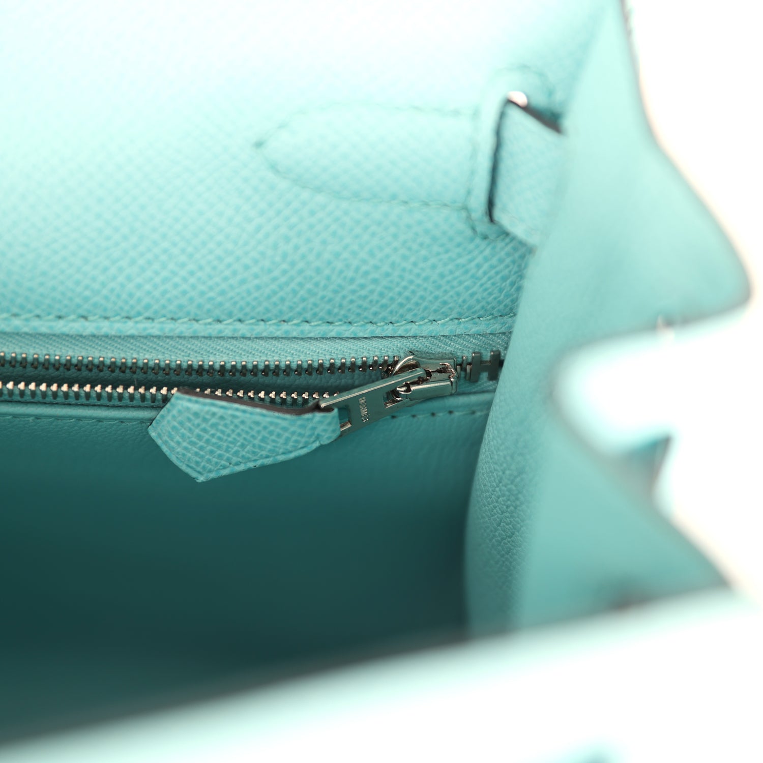 Pre-owned Hermes Kelly Sellier 28 Bleu Atoll Epsom Palladium Hardware