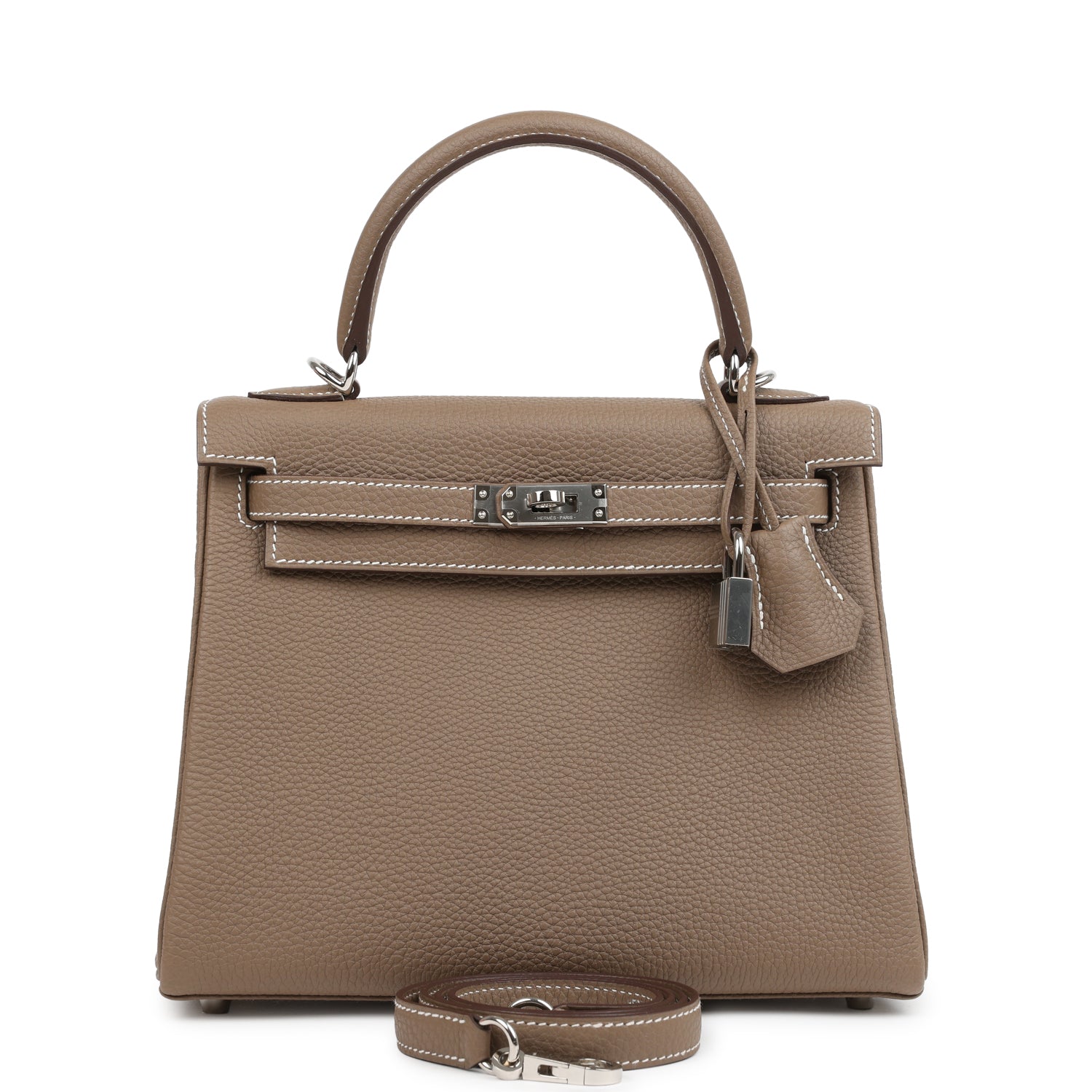 Pre-owned Hermes Kelly Retourne 25 Etoupe Togo Palladium Hardware