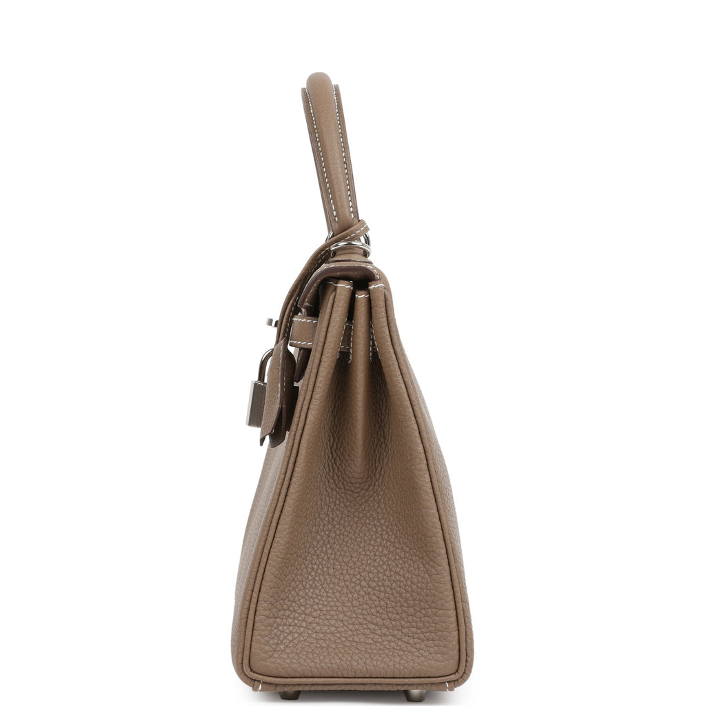 Pre-owned Hermes Kelly Retourne 25 Etoupe Togo Palladium Hardware