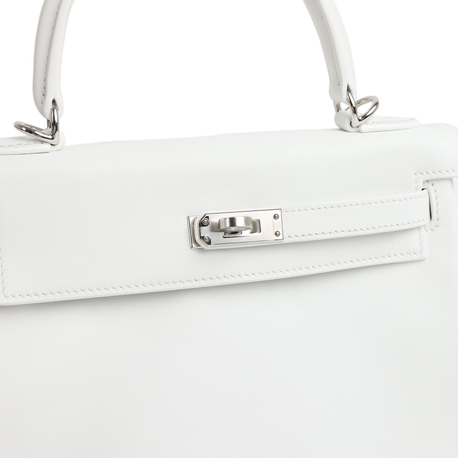 Hermes Kelly Retourne 25 New White Swift Palladium Hardware
