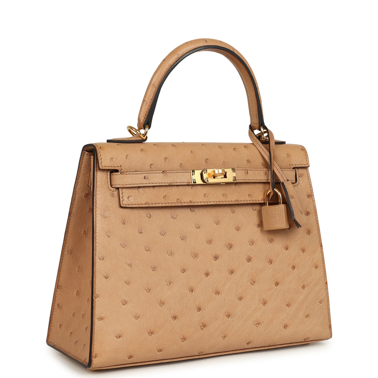 Hermes Kelly Sellier 25 Chai Ostrich Gold Hardware