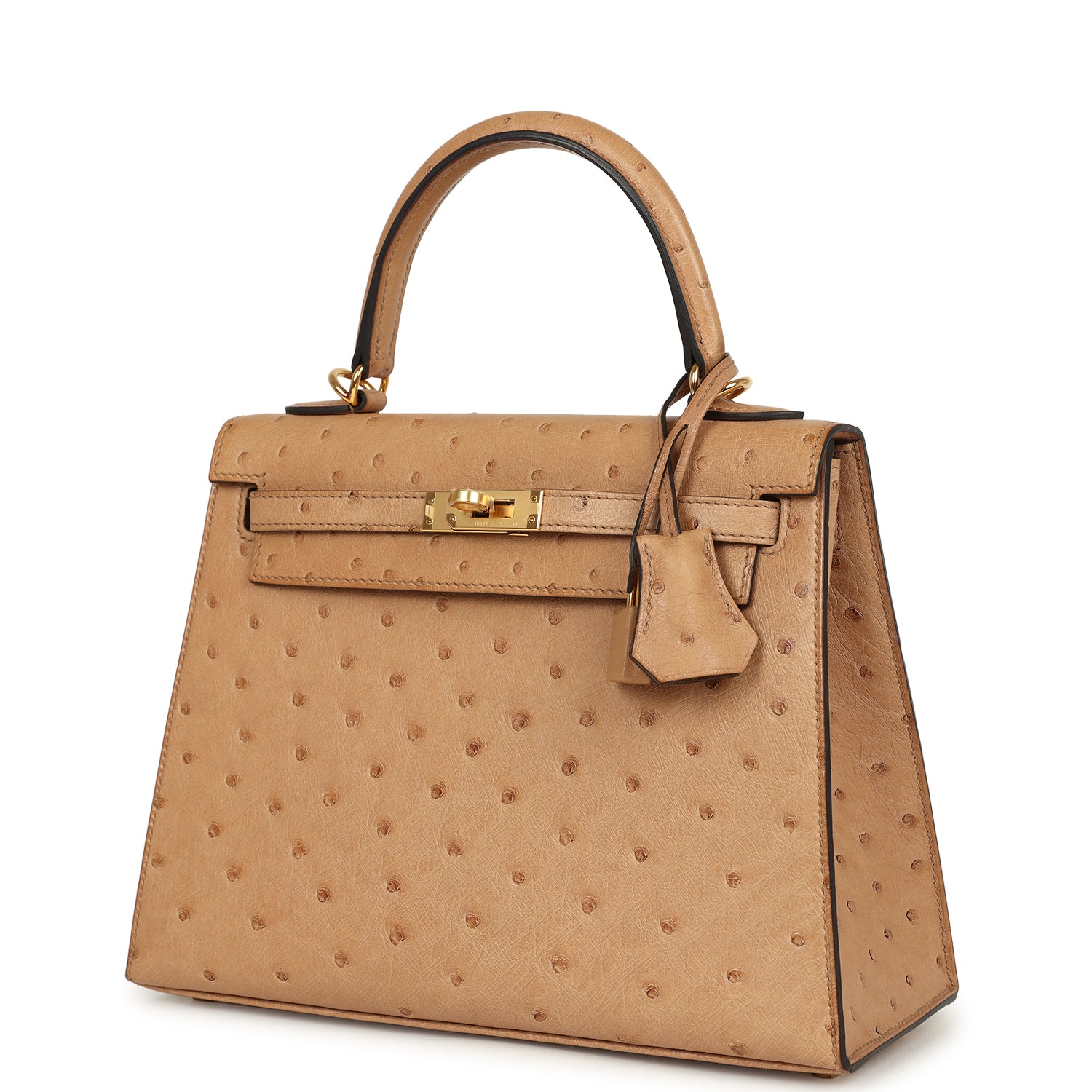 Hermes Kelly Sellier 25 Chai Ostrich Gold Hardware