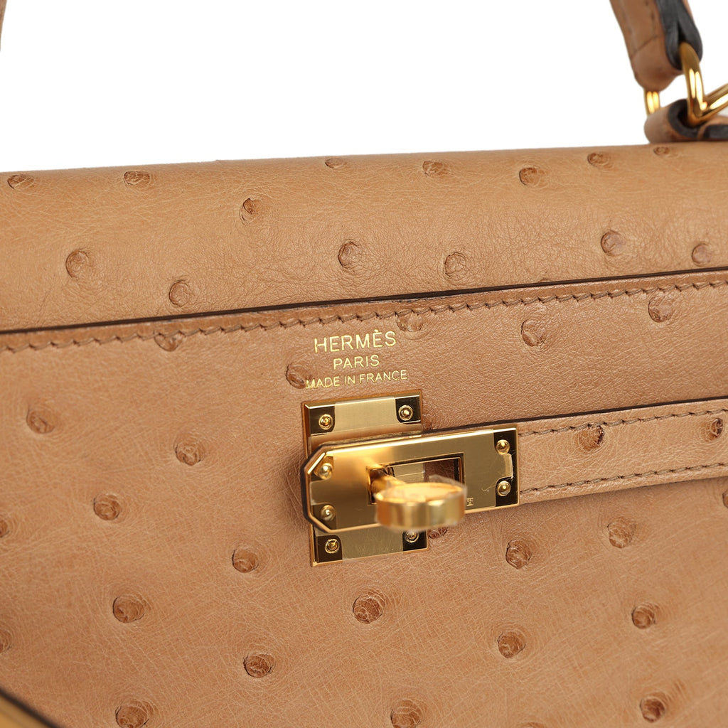 Hermes Kelly Sellier 25 Chai Ostrich Gold Hardware