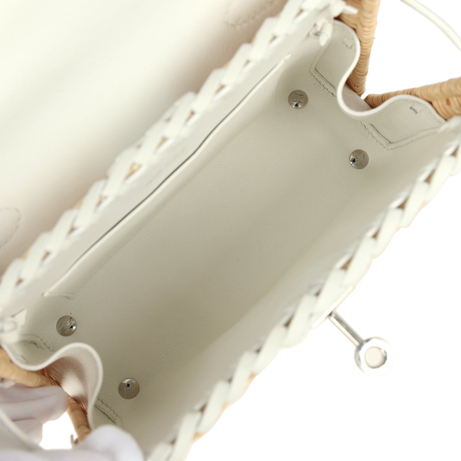 Hermes Mini Picnic Kelly 20 White Swift and Osier Wicker Palladium Hardware