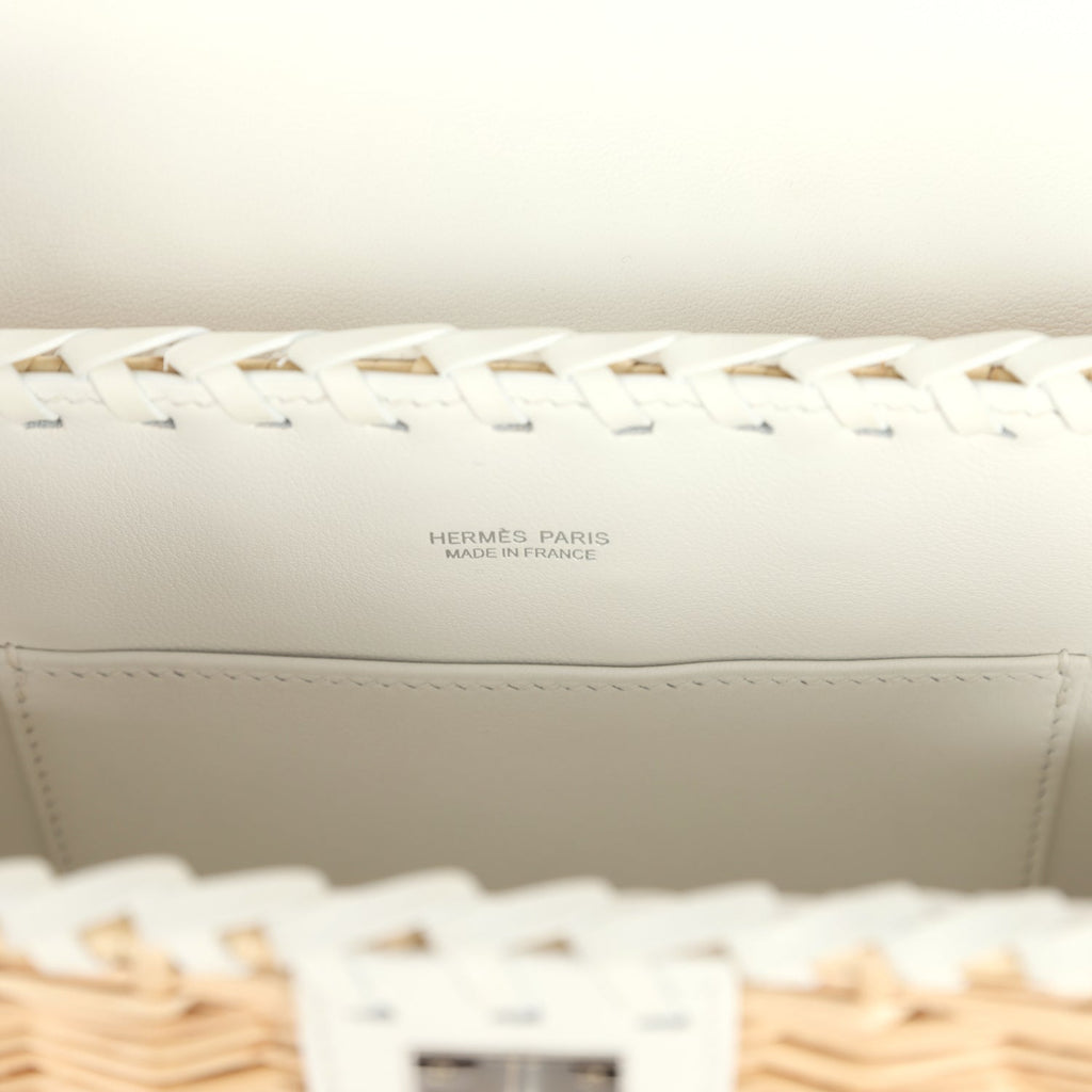Hermes Mini Picnic Kelly 20 White Swift and Osier Wicker Palladium Hardware