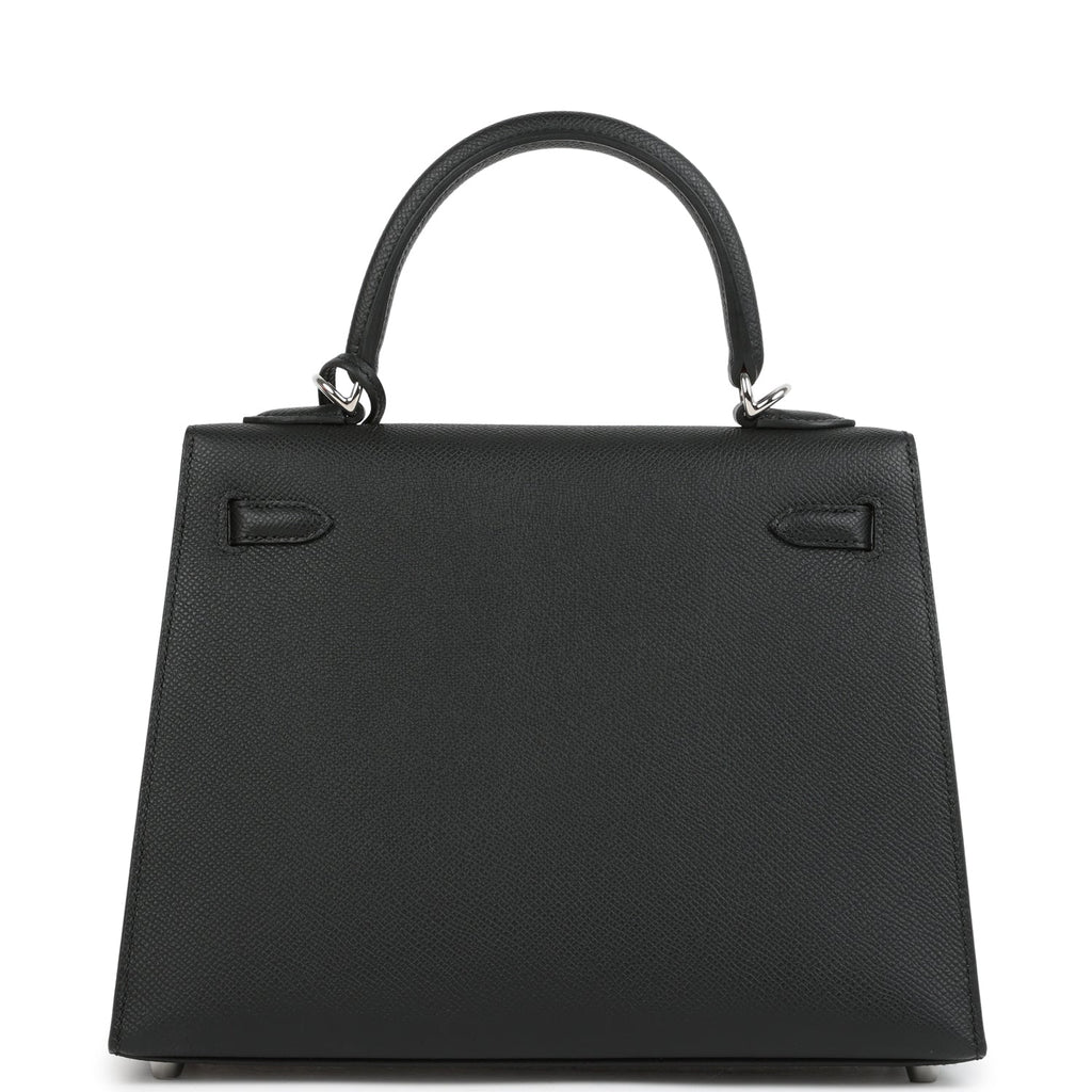 Hermes Kelly Sellier 25 Black Epsom Palladium Hardware