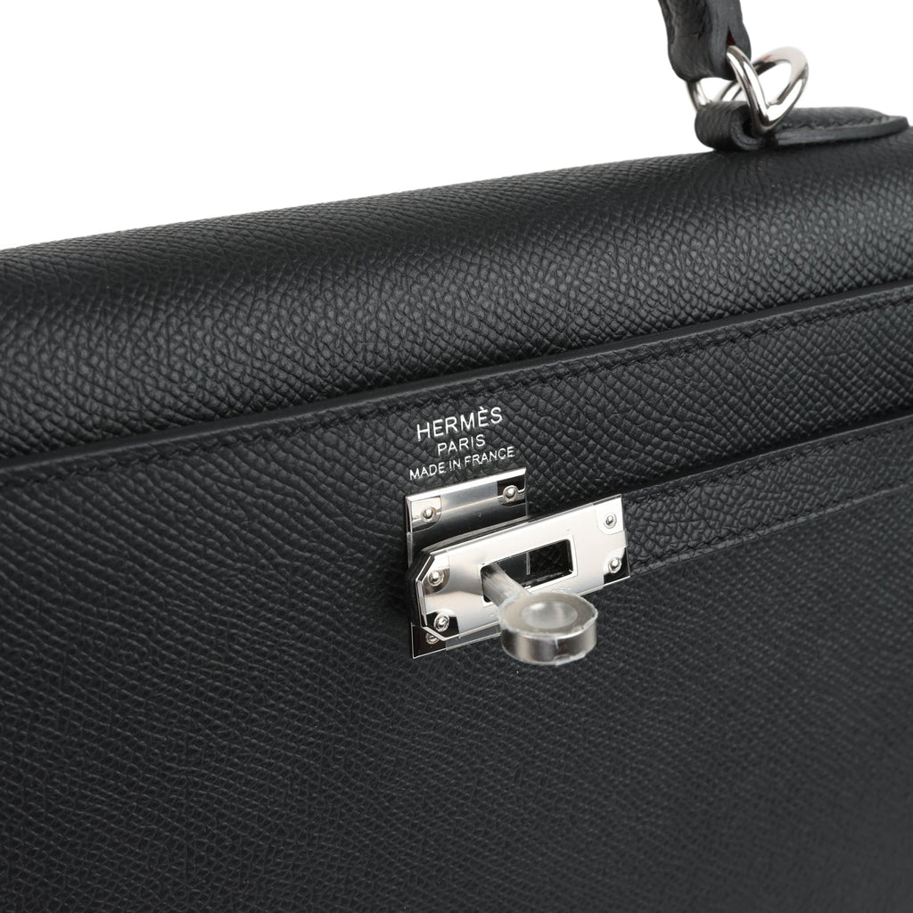 Hermes Kelly Sellier 25 Black Epsom Palladium Hardware