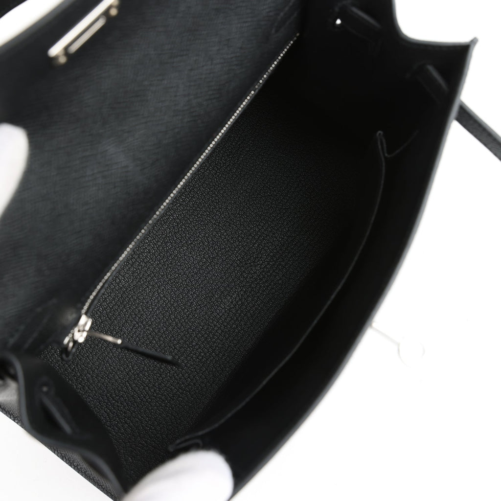 Hermes Kelly Sellier 25 Black Epsom Palladium Hardware