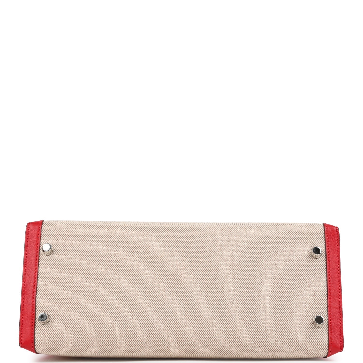 Pre-owned Hermes Kelly Sellier 28 Rouge De Coeur Swift and Beige-Ecru Toile H Canvas Palladium Hardware