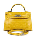 Pre-owned Hermes Kelly Sellier 20 Mimosa Shiny Alligator Palladium Hardware