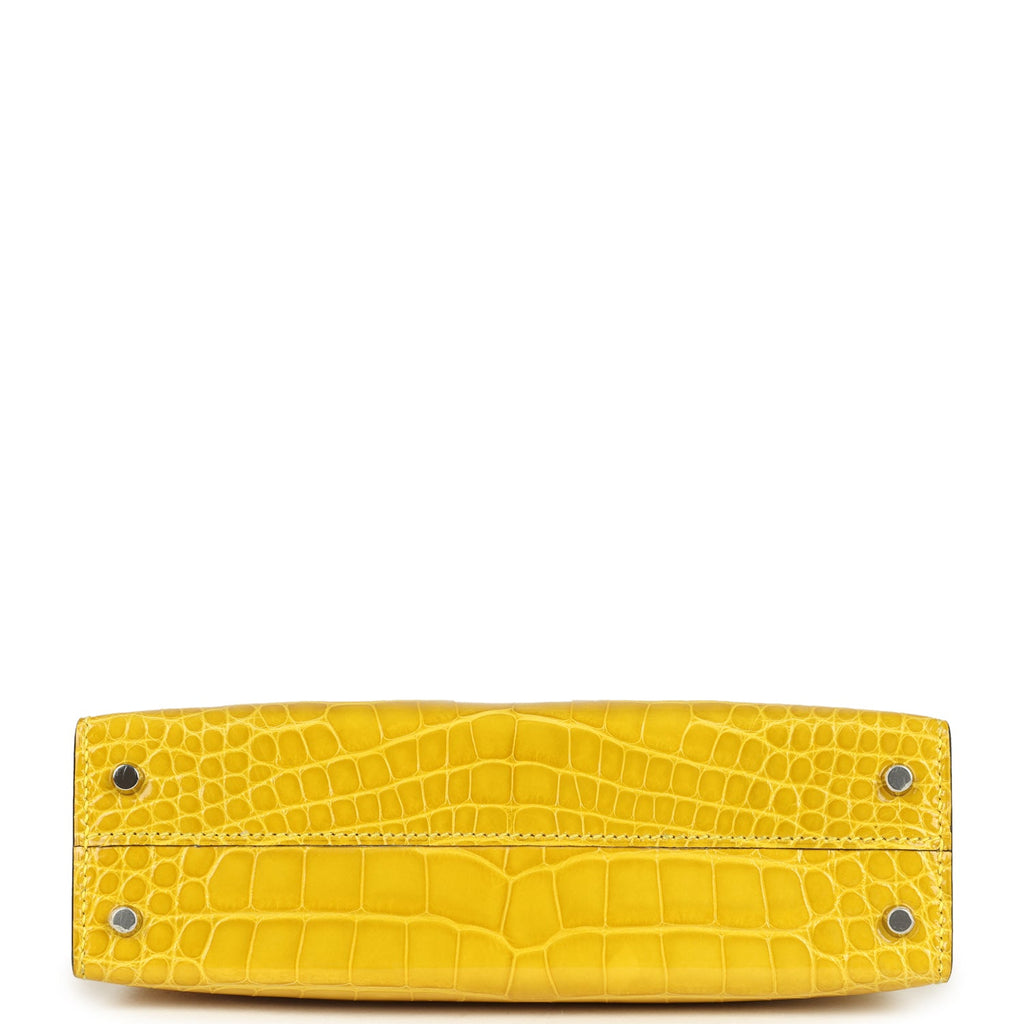 Pre-owned Hermes Kelly Sellier 20 Mimosa Shiny Alligator Palladium Hardware