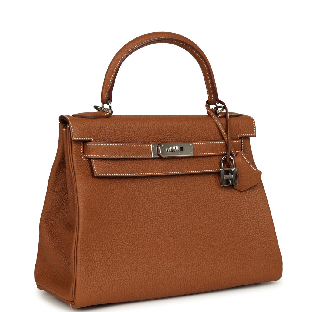 Pre-owned Hermes Kelly Retourne 28 Gold Togo Palladium Hardware