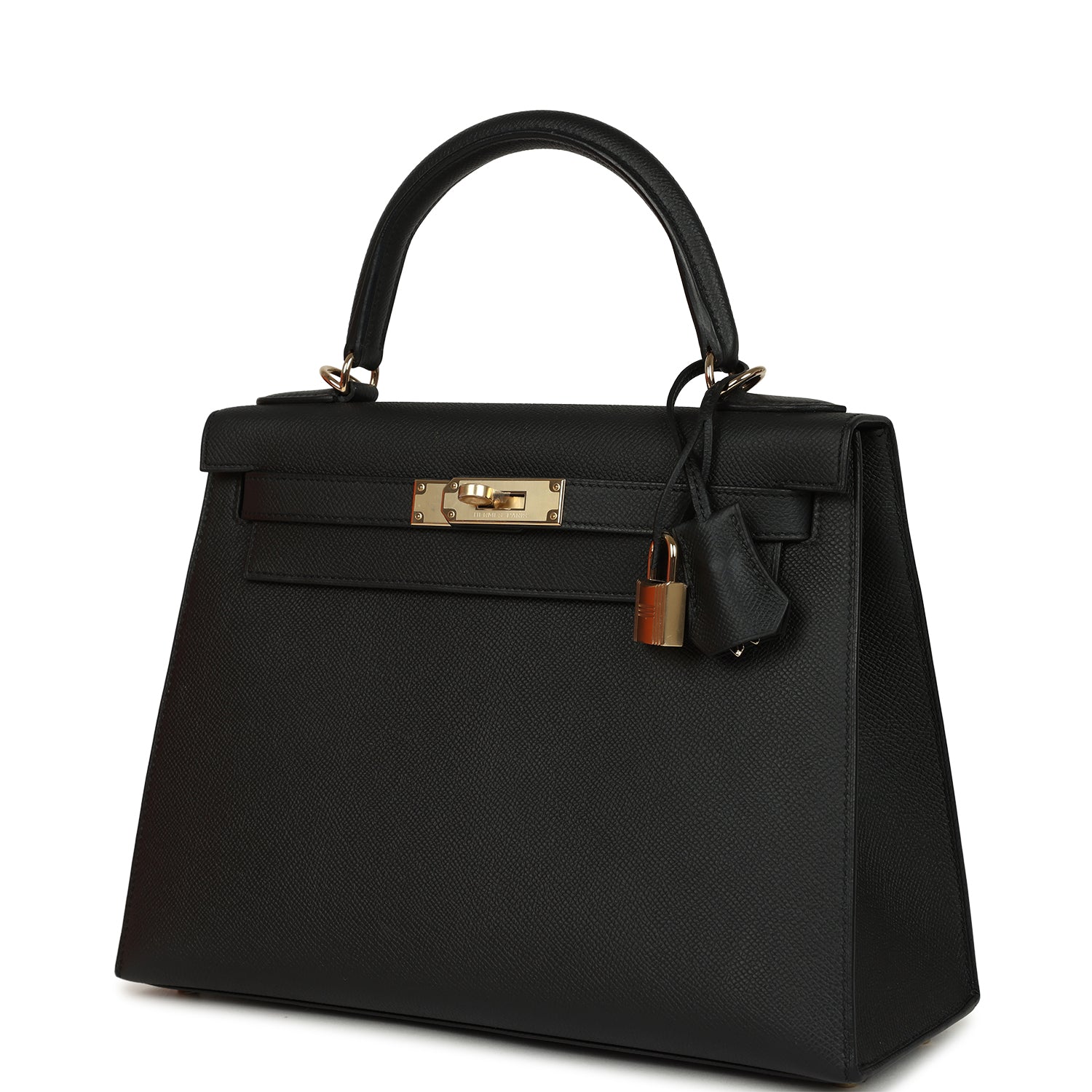 Pre-owned Hermes Kelly Sellier 28 Black Epsom Permabrass Hardware
