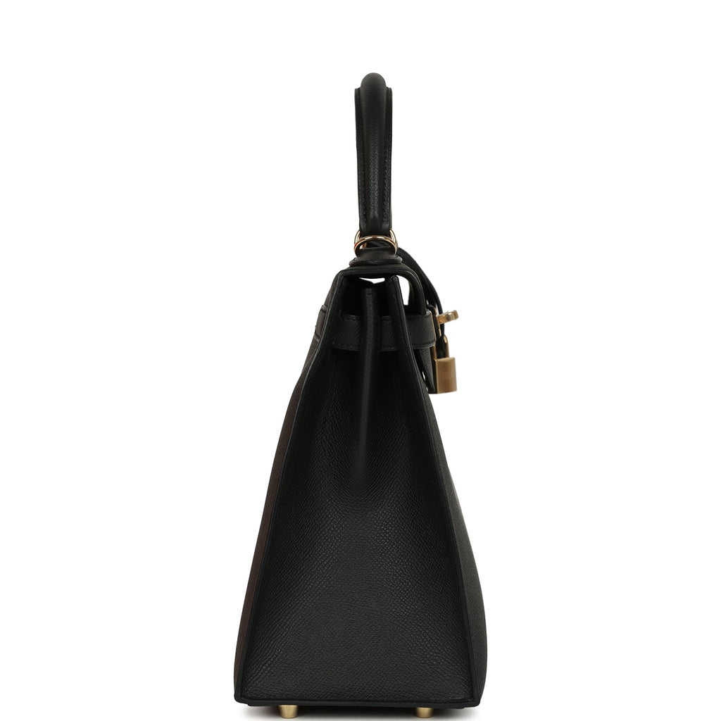 Pre-owned Hermes Kelly Sellier 28 Black Epsom Permabrass Hardware
