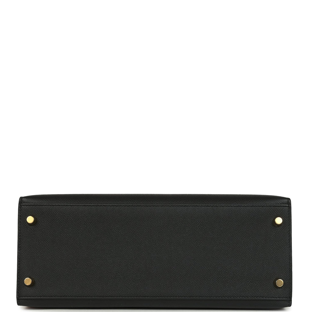 Pre-owned Hermes Kelly Sellier 28 Black Epsom Permabrass Hardware