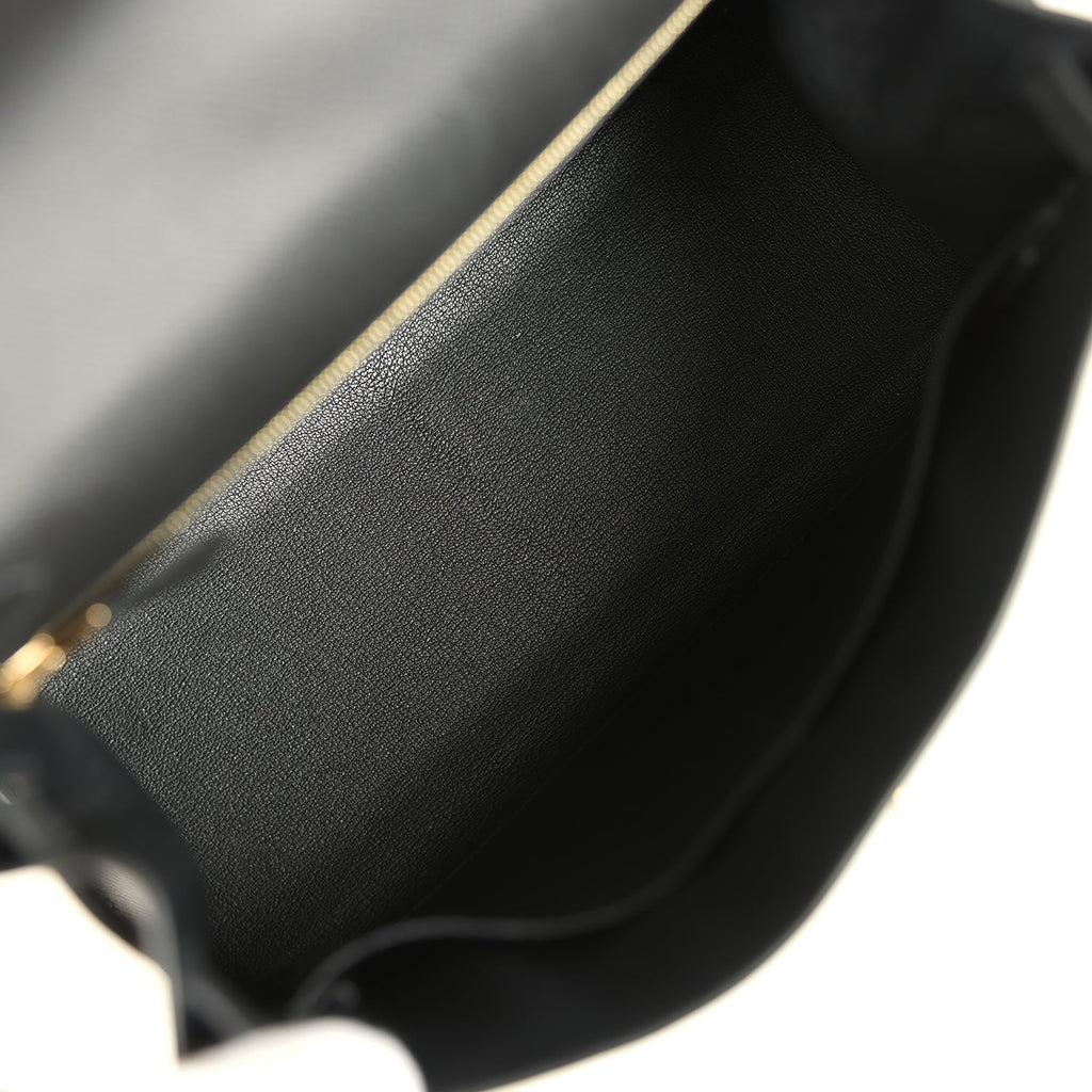 Pre-owned Hermes Kelly Sellier 28 Black Epsom Permabrass Hardware