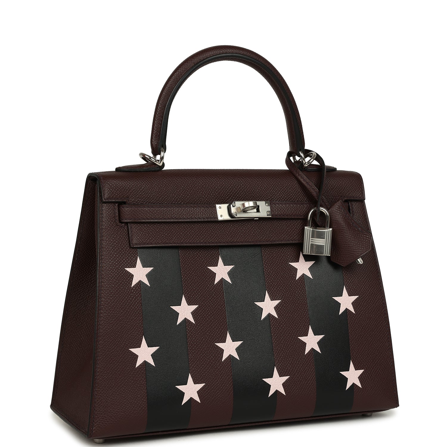 Hermes Kelly Sellier 25 Casaque Etoilee Rouge Sellier Epsom, Black Tadelakt, Rose Darling Chevre Mysore Palladium Hardware