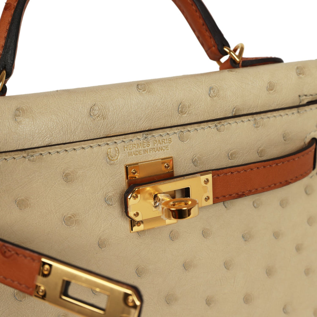Hermes Special Order (HSS) Kelly Sellier 20 Parchemin and Cognac Ostrich Gold Hardware