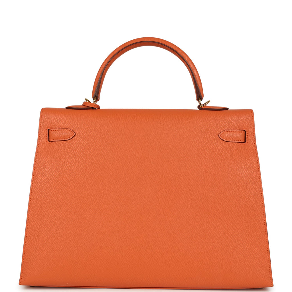 Pre-owned Hermes Kelly Sellier 35 Mango Epsom Gold Hardware