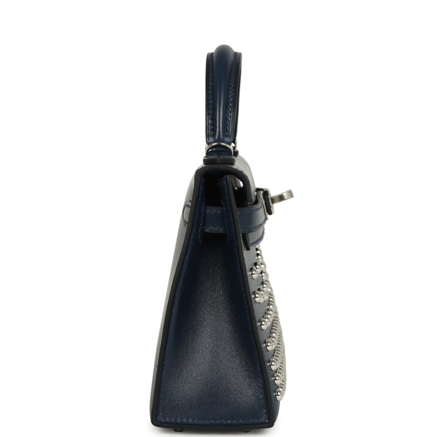 Hermes Kelly Sellier 20 Clouté Bleu Abyss Box Palladium Hardware