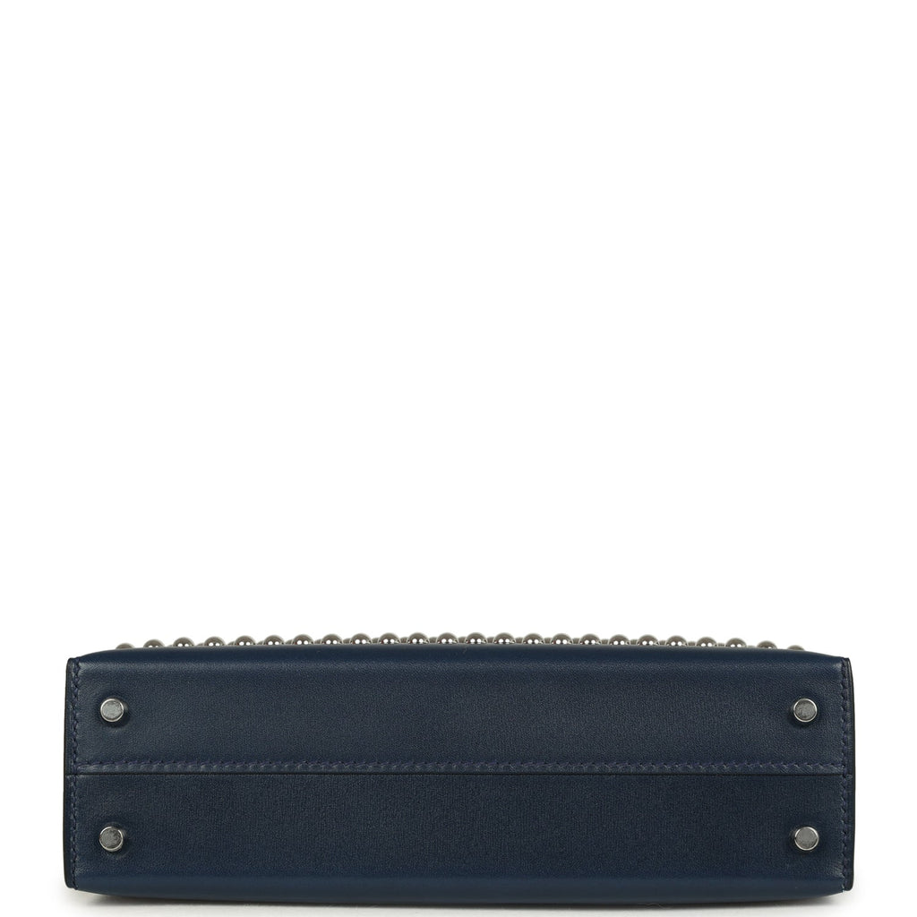 Hermes Kelly Sellier 20 Clouté Bleu Abyss Box Palladium Hardware