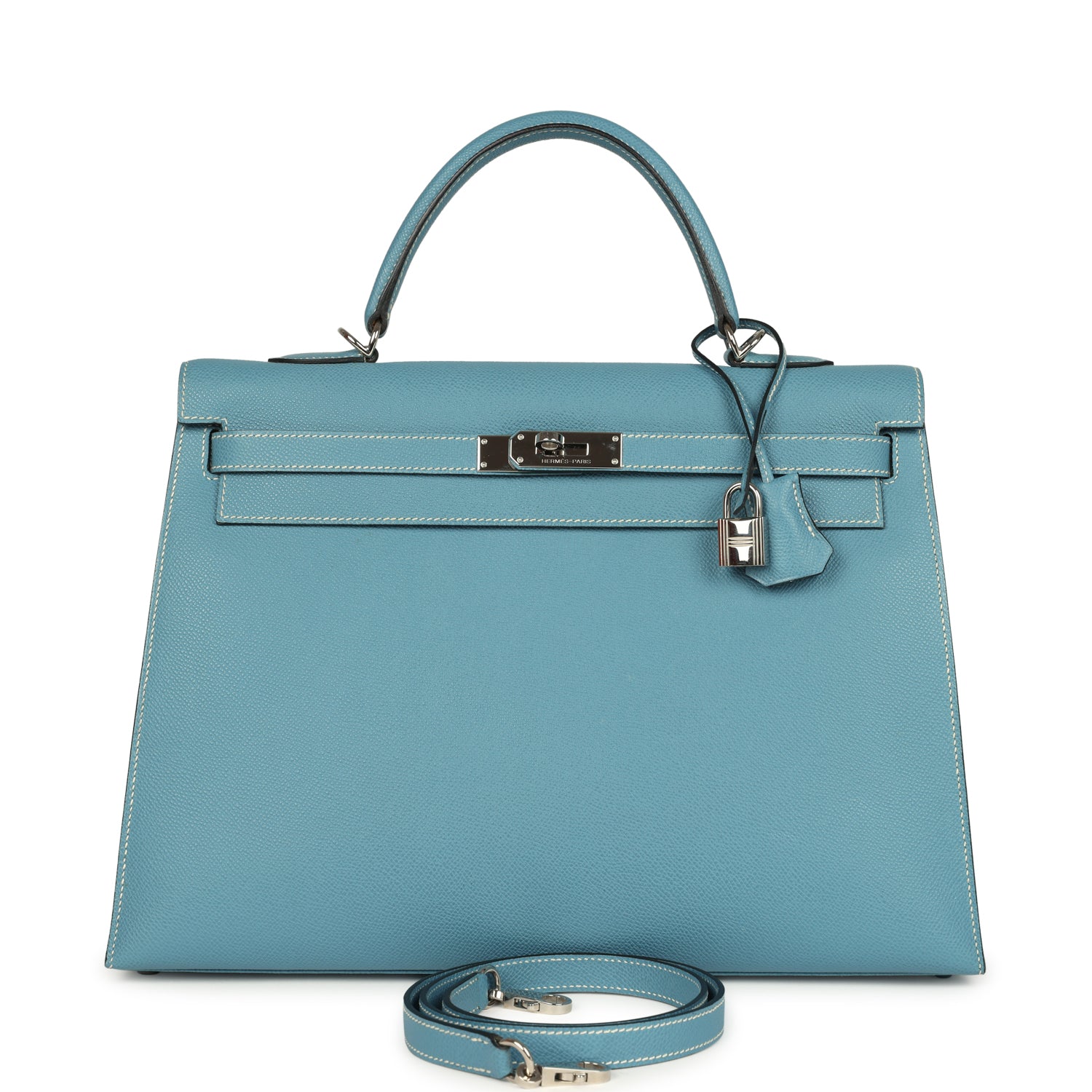 Vintage Hermes Kelly Sellier 35 Blue Jean Epsom Palladium Hardware