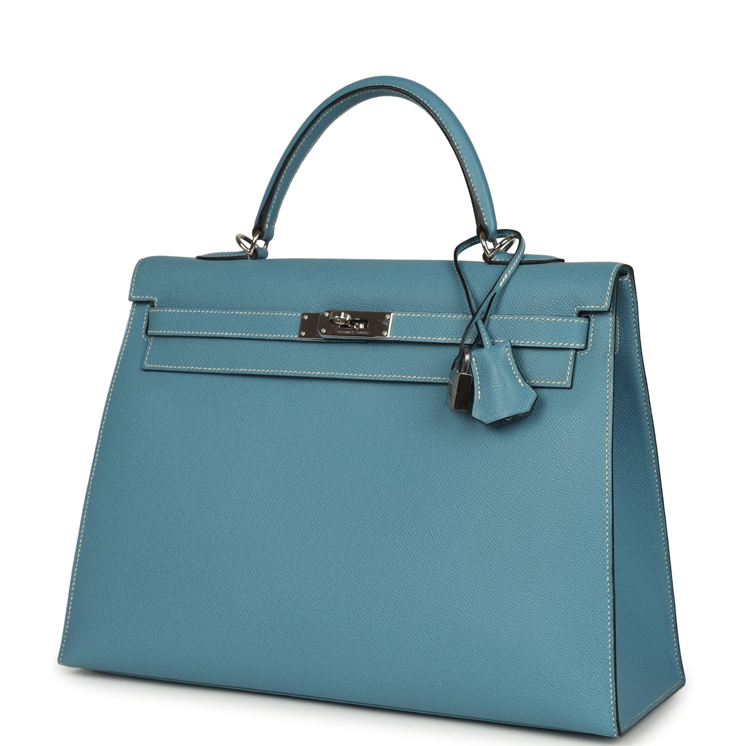 New Hermes Kelly Sellier 35 Blue Jean Epsom Palladium Hardware